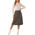thumbnail image 2 of Falda de pana de mujer Inspire Chic, de cintura alta, con botones en la parte delantera, con cinturón, midi, gris marrón, talla M, 2 of 6