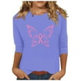 thumbnail image 2 of Luxalzxs 3/4 Length Sleeve Womens Tops Breast Cancer Awareness Pink Ribbon Shirts Casual Butterfly Print Crew Neck Loose Fit Blouses, 2 of 5