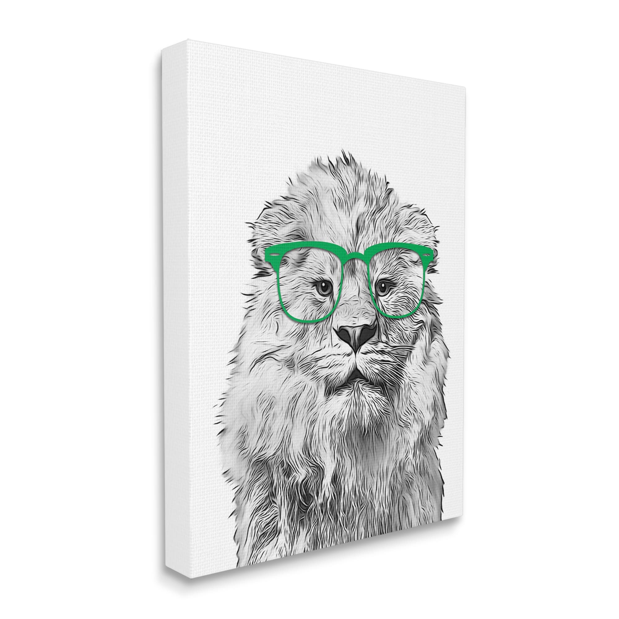 Stupell Industries Lion Wearing Glasses Wildlife Animals & Insects Painting Gallery Wrapped Canvas Print Wall Art