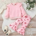thumbnail image 2 of XEGLSBU Toddler Girl Outfits 4T Cotton Girls Cute Long Sleeve Hoodie with Ruffled Sleeves Round Neck Bow Print Patchwork Flare Pants Set 0 4 Years Old Pink Size 2-3 Years, 2 of 7