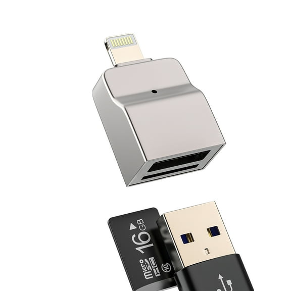 Lightning Male to USB Micro SD Female Card Reader Adapter(2in1)for iPhone 14 13 Pro Max OTG 3.0 Digital Camera for Apple for iPad Lighting Adaptador TF Flash Drive Photo Keyboard Memory Stick Adaptor