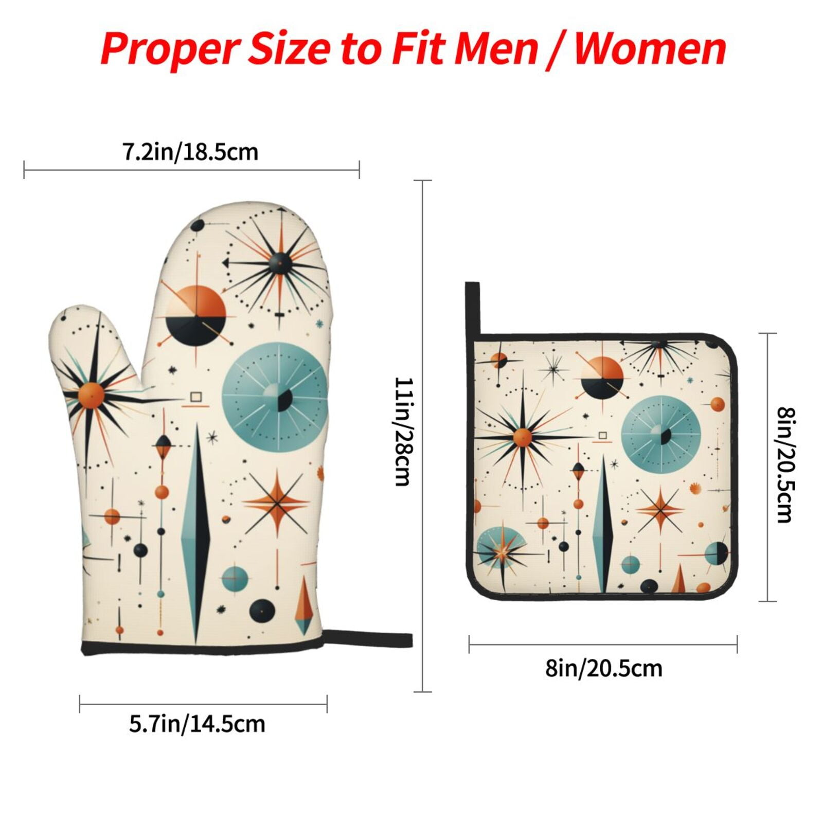 Star Retro Mid Century Vintage Atomic Art 4Pcs Oven Mitts and Pot Holders Sets Oven Kitchen Gloves Hot Pads for Cooking BBQ Baking Grilling