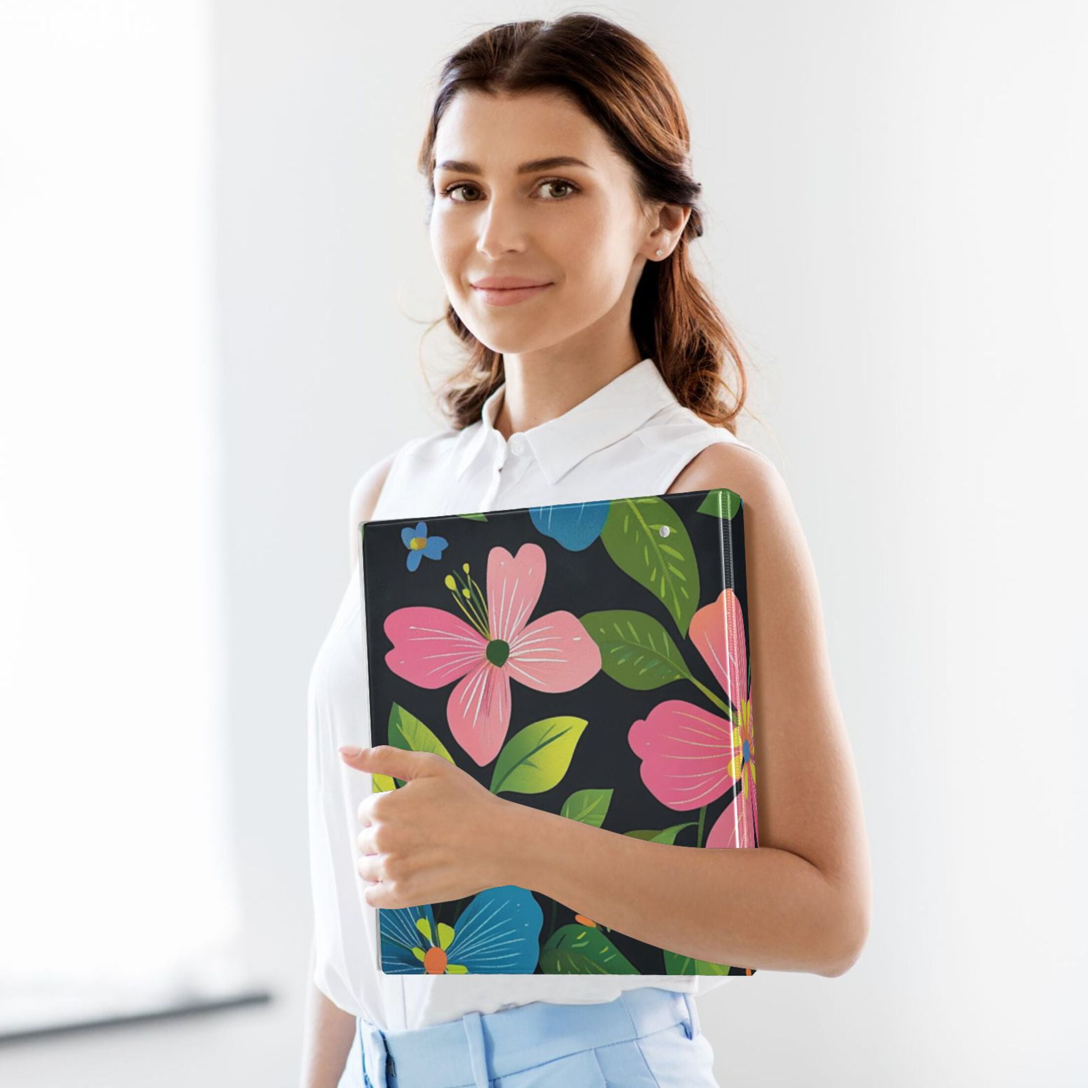 Colorful Wildflowers 3 Ring Binders 1.5 inch Hardcover File Folders with Interior Pockets A4 Size Organizer for School Office Hospital Set of 2