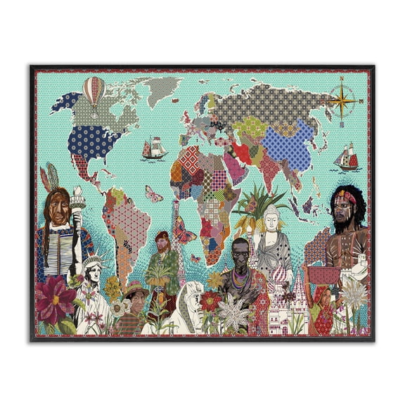 Stupell Industries Eclectic Geometric Pattern World Map Black Framed Giclee Art, 14 x 11, by Sangita Bachelet