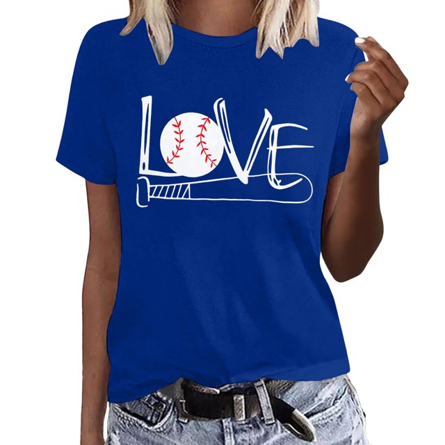 SZXZYGS Blanc Bouton vers le Bas Chemise Femmes Femmes Col Rond Manches Courtes Football Baseball Print T Shirt Top 2024 Été