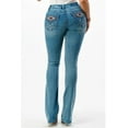 thumbnail image 3 of Grace in LA Women's Aztec Embroidered Faux Flap Pockets Bootcut Stretch Jeans (25, Blue), 3 of 3