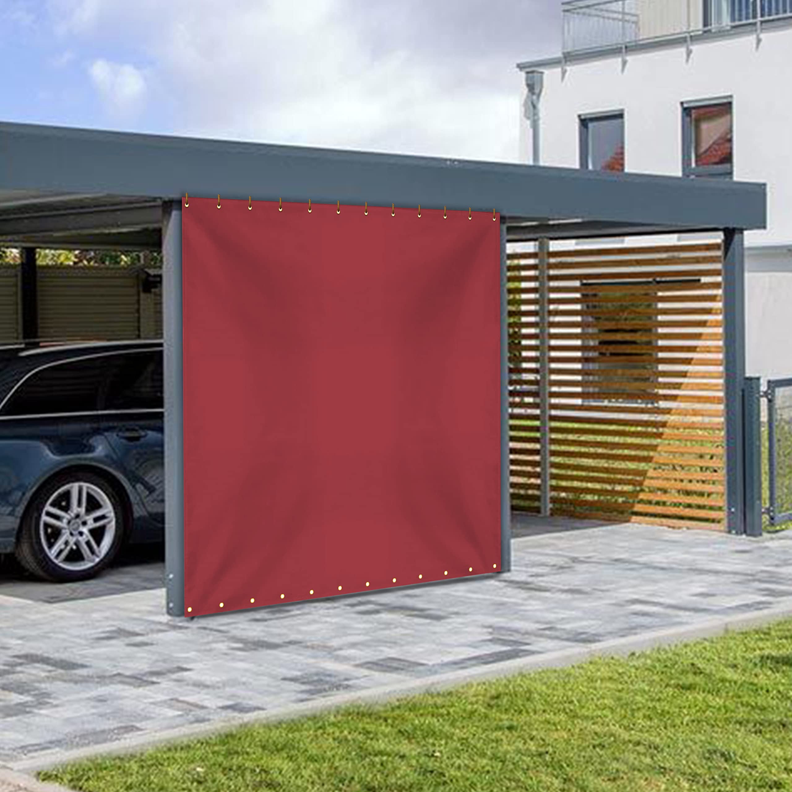 COVERS&ALL Outdoor Vinyl Curtain for Patio Furniture 18 Oz, Weather Resistant Patio Blackout Drapes for Dining Room Window with Rustproof Grommets for Pergola, Porch, Gazebos (10' H x 7' W, Red)
