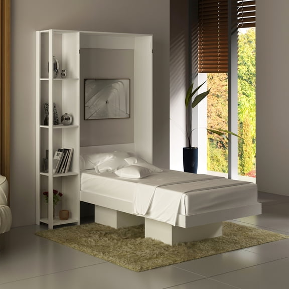 Cama Individual Abatible Con Estantes Blanco CM8025.0001 MADIK