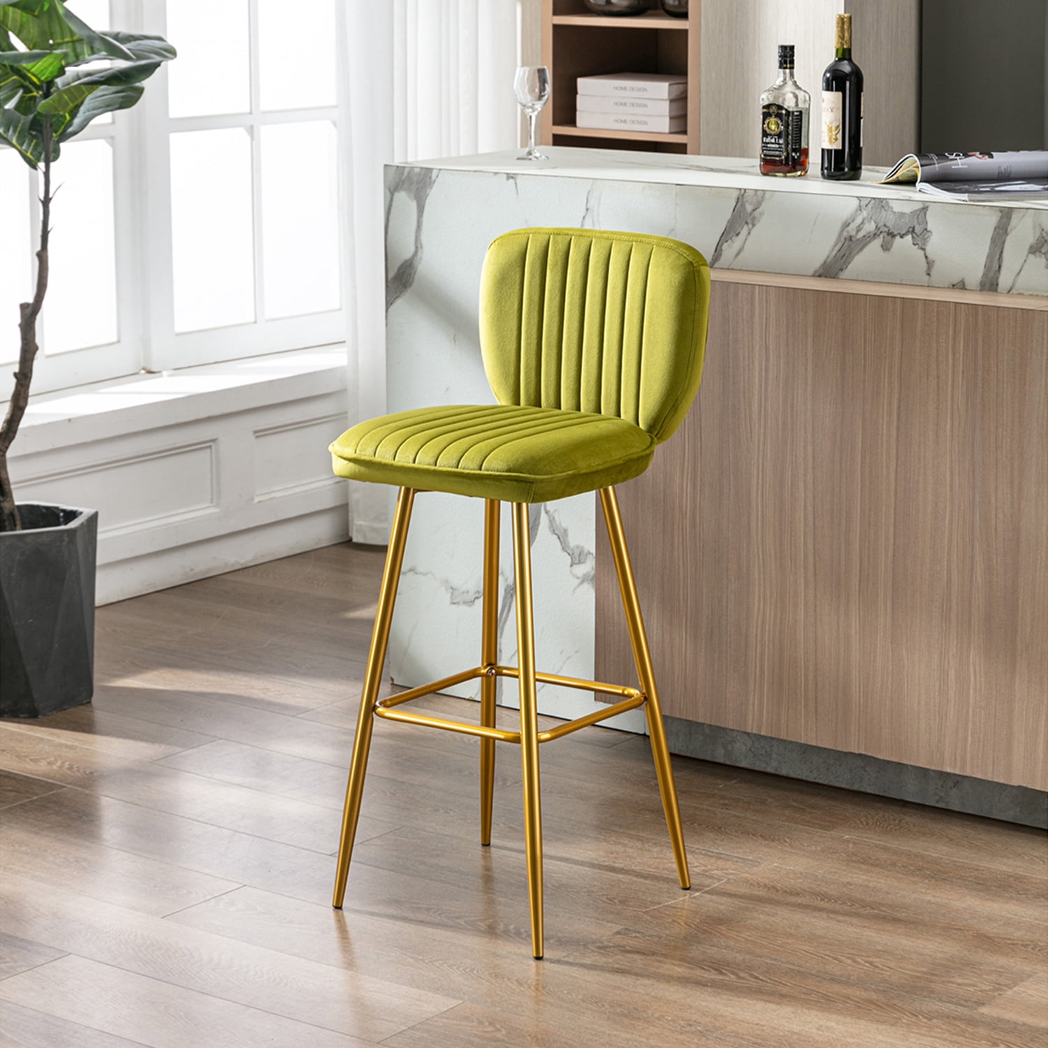 Kepooman Modern Design Bar Stools Set of 1 with Back for Bar Counter, Green Kepooman Modern Design Bar Stools Set of 1 with Back for Bar Counter, Green