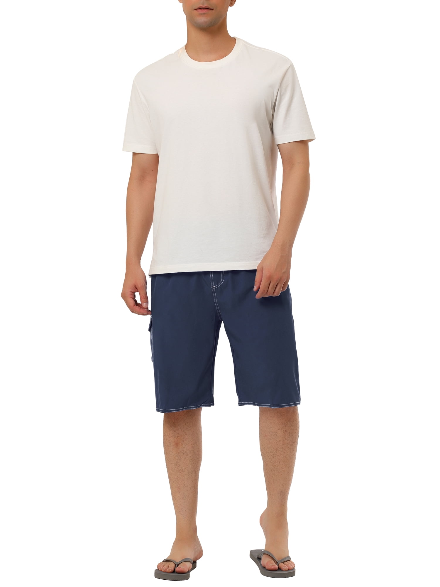 INSPIRE CHIC Father's Day Men's Shorts Summer Drawstring Elastic Waist Solid Beach Board Swim Shorts 36 Dark Blue