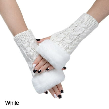 

Winter Twist Thick Warm Elastic Long Knitted Gloves Fingerless Gloves Button Mitten Fingerless Mittens WHITE
