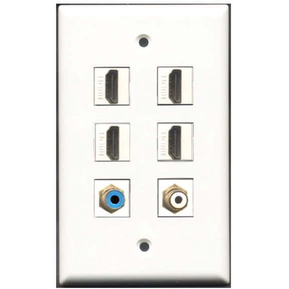 Ultra Spec Cables 4 Port HDMI 1 RCA 1 RCA Blue Wall Plate