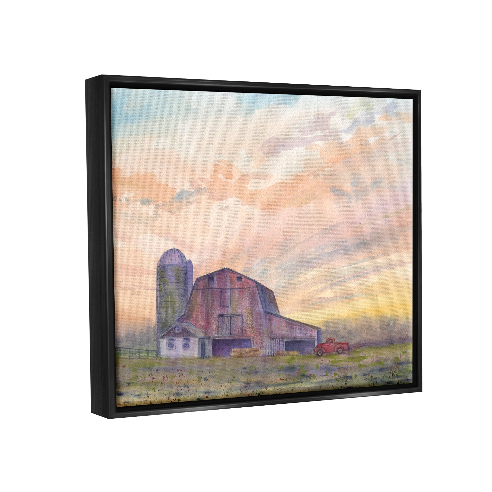 Stupell Industries Country Barn at Sunrise Nature Painting Black Floater Framed Art Print Wall Art, 21 x 17