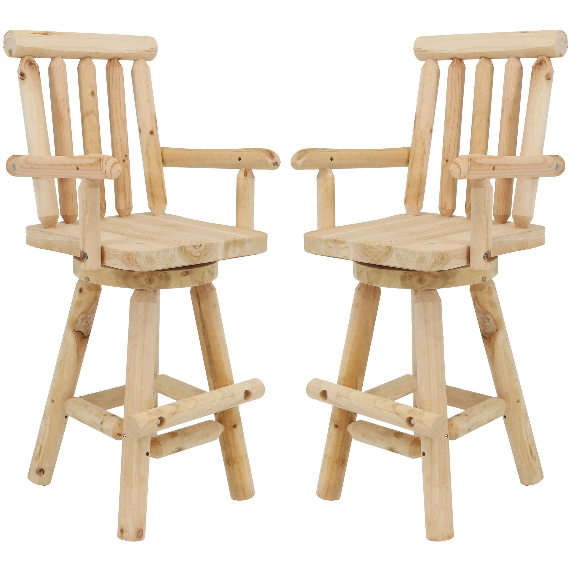 Sunnydaze Square Slat Back Rustic Log Cabin Style Bar Stool, Unfinished (Set of 2)