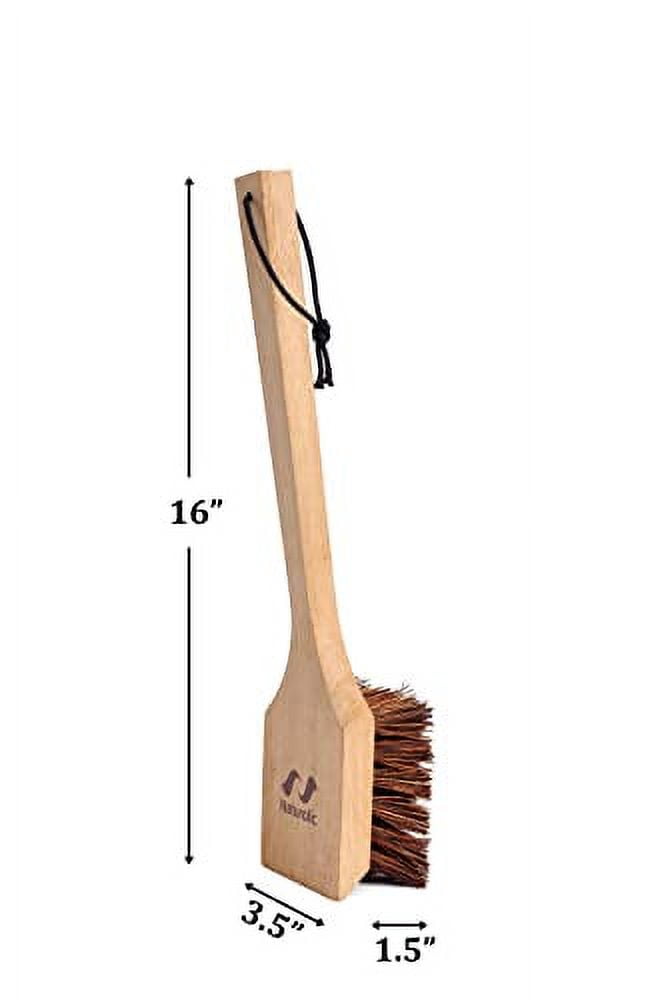 All-Natural Wooden Grill Cleaning Brush and Scraper | Solid Wooden Handle | Non Scratch Palmyra bristles | Metal Bristle Free | Plastic Free | Safe BBQ Grill Scrubber for Outdoor G