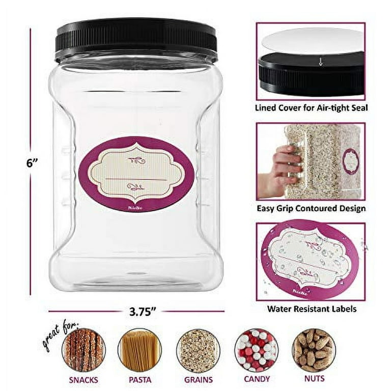 Elsjoy 2 Pack 1.3 Gallon Plastic Jars, Plastic Gallon Containers with Lids,  Large Square Plastic Food Storage Jar for Kitchen, Dry Food, Snack