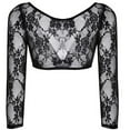 thumbnail image 2 of Sinhoon Women Summer Sexy Blouse, Lace Sheer V-Neck Long-Sleeves Tops Tight-Fitting Crop Top Mesh Dress Shirt Blouse for Girls, 2 of 4