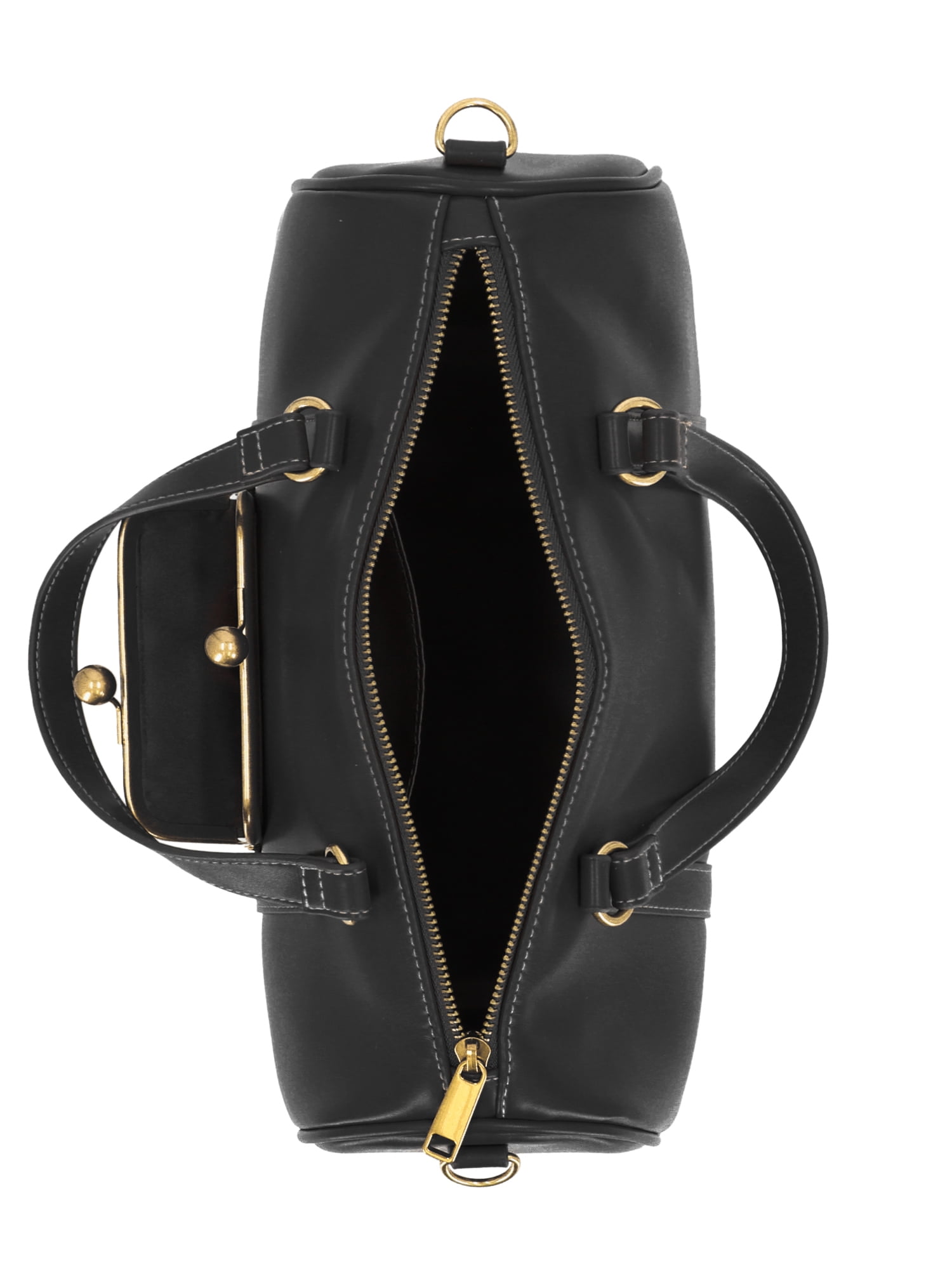 Free Assembly Women's Faux Leather Frame Satchel Handbag, Black