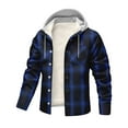 thumbnail image 5 of PiGOGI Men's Winter Jacket Plaid Fashion Casual Button Drawstring Hooded Long Sleeve Outwear Coat Dark Blue 3XL, 5 of 5