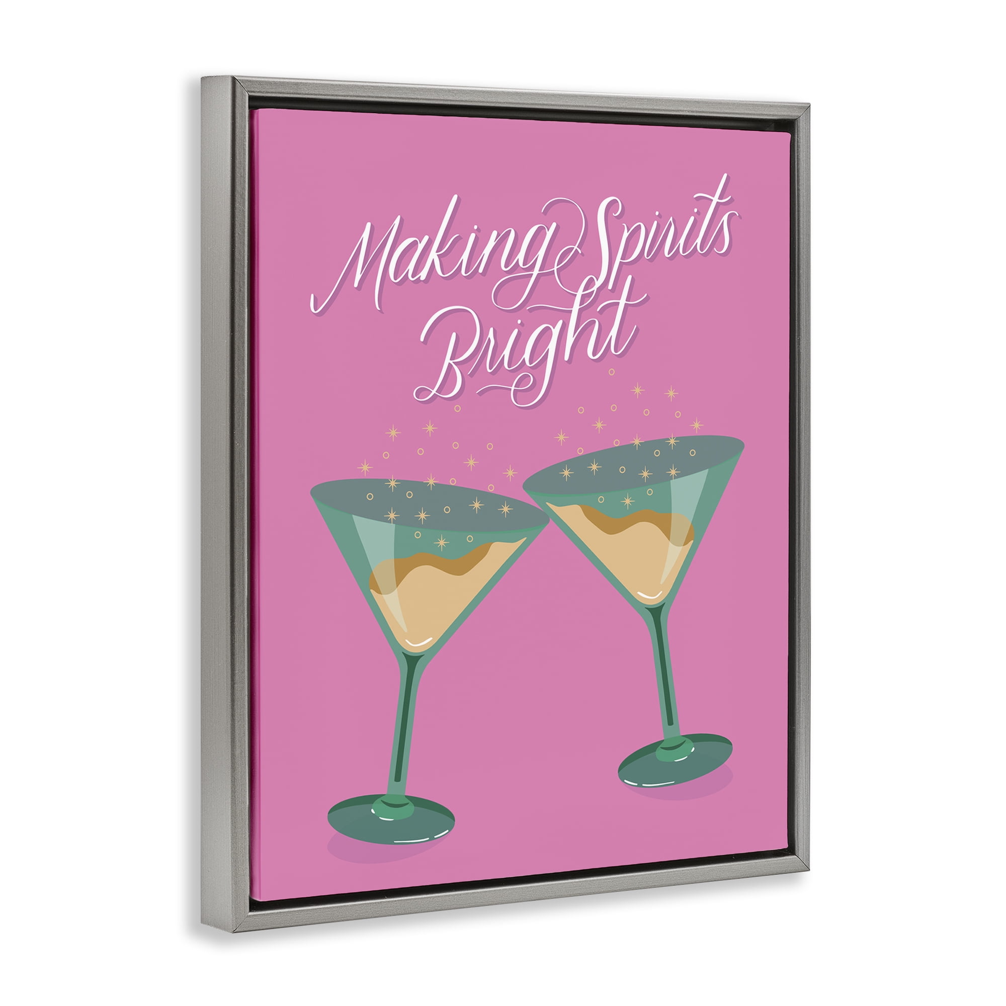 Stupell Industries Making Spirits Bright Cocktails Food & Beverage Painting Gray Floater Framed Canvas Art Print Wall Art, 17 x 21