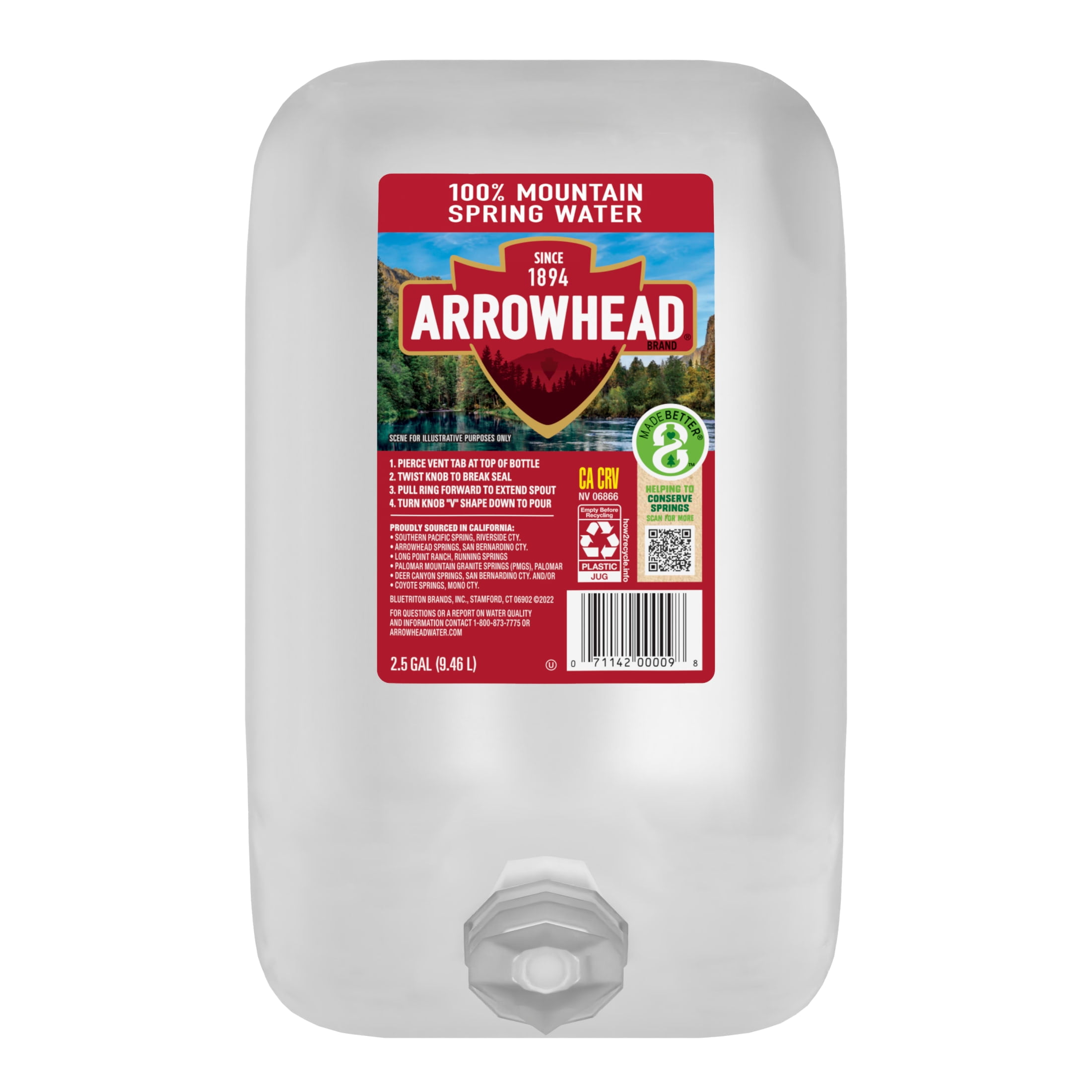 (6 pack) Arrowhead Mountain Spring Water, 2.5 Gallon, Single Plastic Jug