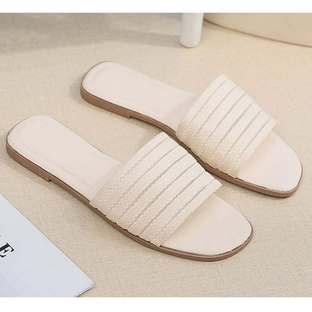 jovati Webbing Flip Flop Leather Solid Color Sandals Slippers