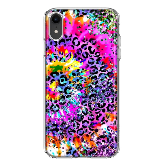MUNDAZE Apple iPhone XR Shockproof Clear Hybrid Protective Phone Case Vibrant Pink Purple Tie Dye Summer Leopard Swirl Rainbow Cover