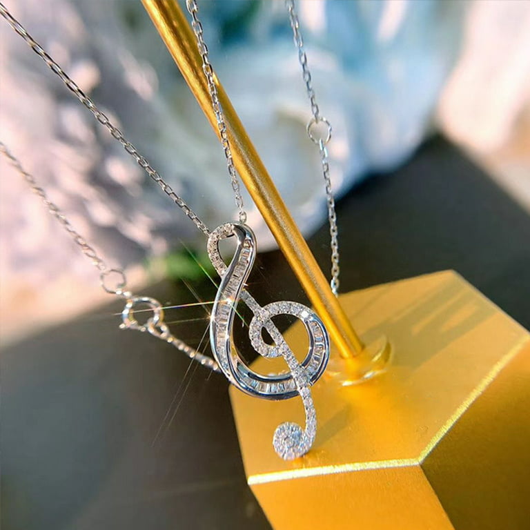 Gold TREBLE CLEF made with Swarovski Crystal Musical music NOTE Jewelry  Necklace