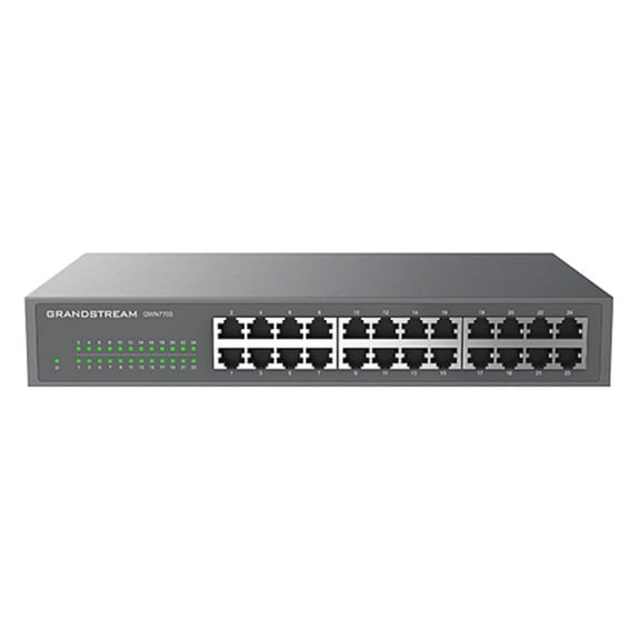 Grandstream IPG-GWN7703 Unmanaged Network Switch Key Features: Plug-and-play; 24 Gigabit ports; 48Gbps switching capacity; Mac Address Auto-Learning