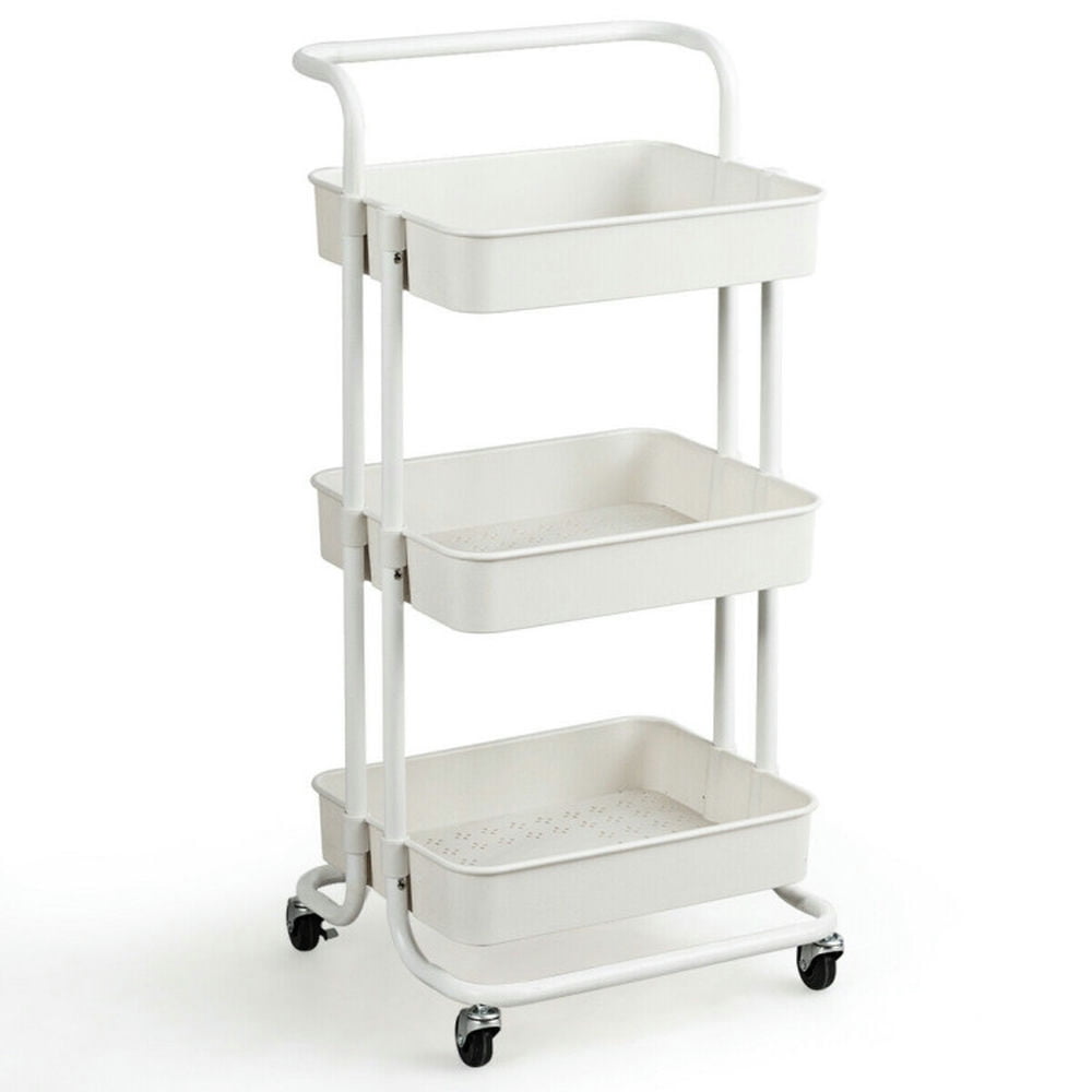 Finihen Rolling Cart, Kitchen Island Cart, 3-Tier Utility Cart Storage Rolling Cart with Casters, for Kitchen, Dining Room, White