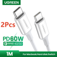 thumbnail image 2 of UGREEN - Cable USB C a USB tipo C de 2 unidades, 60 W, para Samsung, MacBook, iPad Pro, cable de carga USB tipo C de 3 A, carga rápida 4.0, USB C, 2 of 5