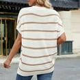 thumbnail image 4 of ZyeKqe Womens Tops Crochet Short Sleeve Sweater Crewneck Pullover Knit Top Striped Casual Loose Fitted Top, 4 of 9