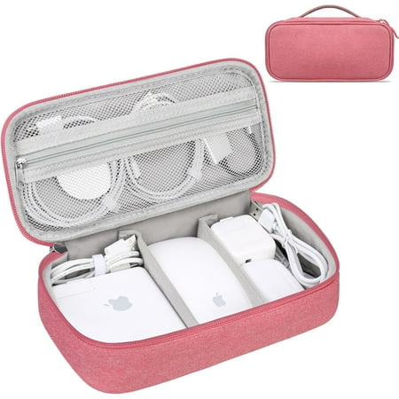 RGRGSA-Electronic Organizer Travel Cable Organizer Bag Pouch Tech Electronic Accessories Carry Case Portable Double Layers Charger Case for Cable Cords Charger Earphone Power Bank Pink