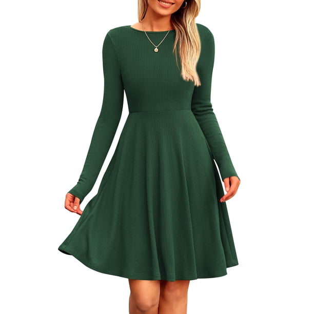 Vestido PRETTYGARDEN Verde Oscuro de Punto Acanalado Manga Larga Talla L