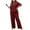 Wine, variant on SwiftWear Plus Size Women's Solid Summer Color Notch Neck Pajama Set - Fashionable Short Sleeve Pants Lounge Wear for Cozy Home Comfort, Stylish & Soft Pjs