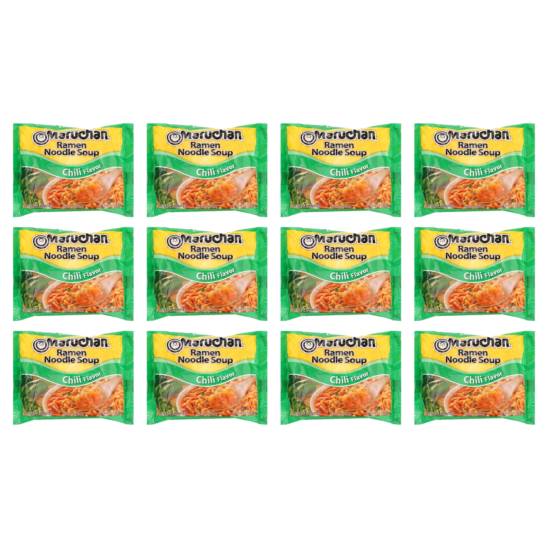 (12 pack) Maruchan Ramen Noodle Soup, Chili Flavor Instant Noodles, 3 oz