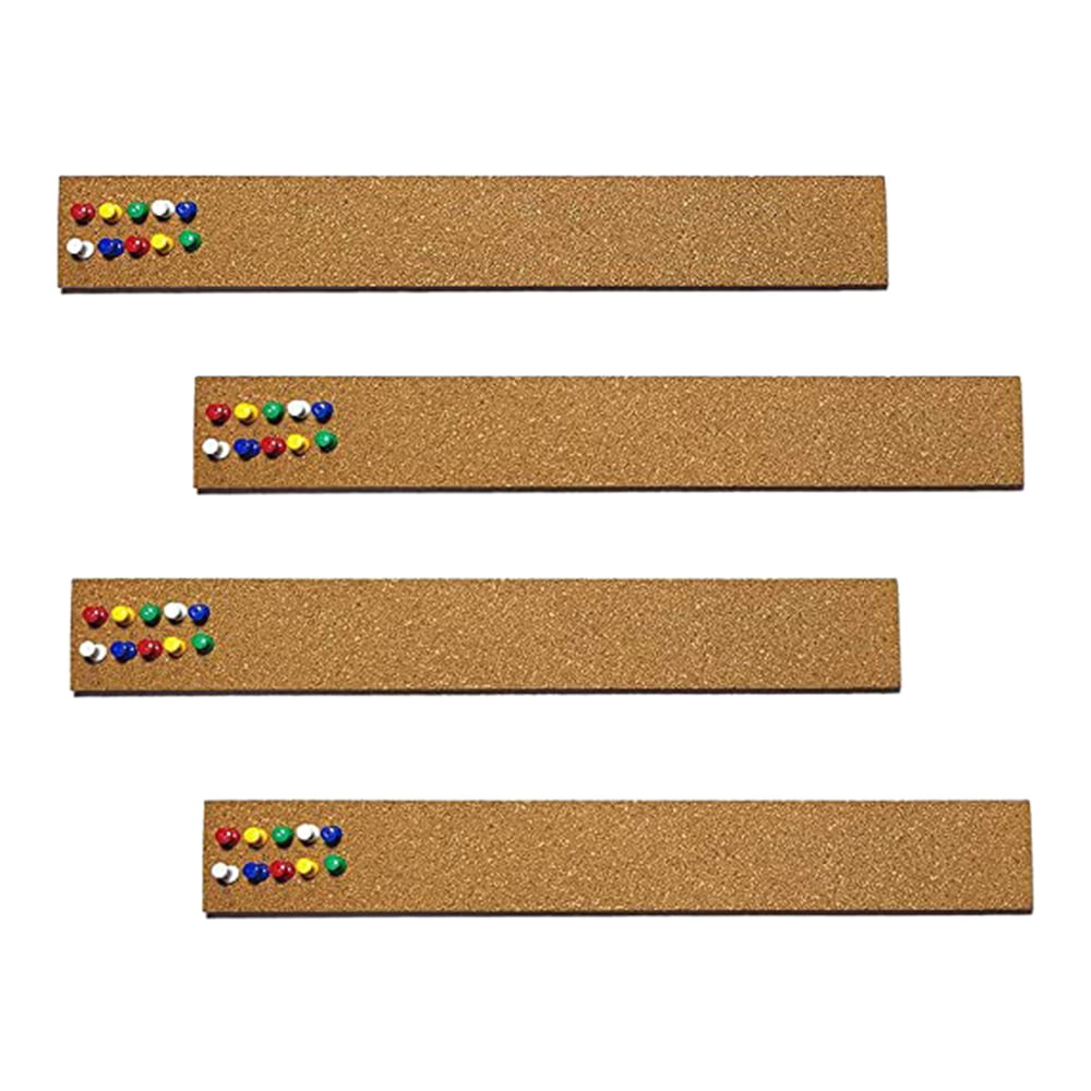 Cork Bulletin Bar Strip Set 4 Pieces with 4 Push Pins for Memo Notice 