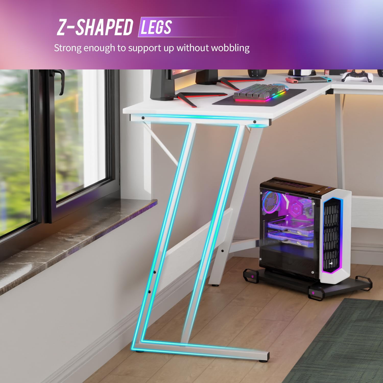 FDW L Shaped Desk Corner Gaming Desk with Large Desktop Studying Working Desk, White