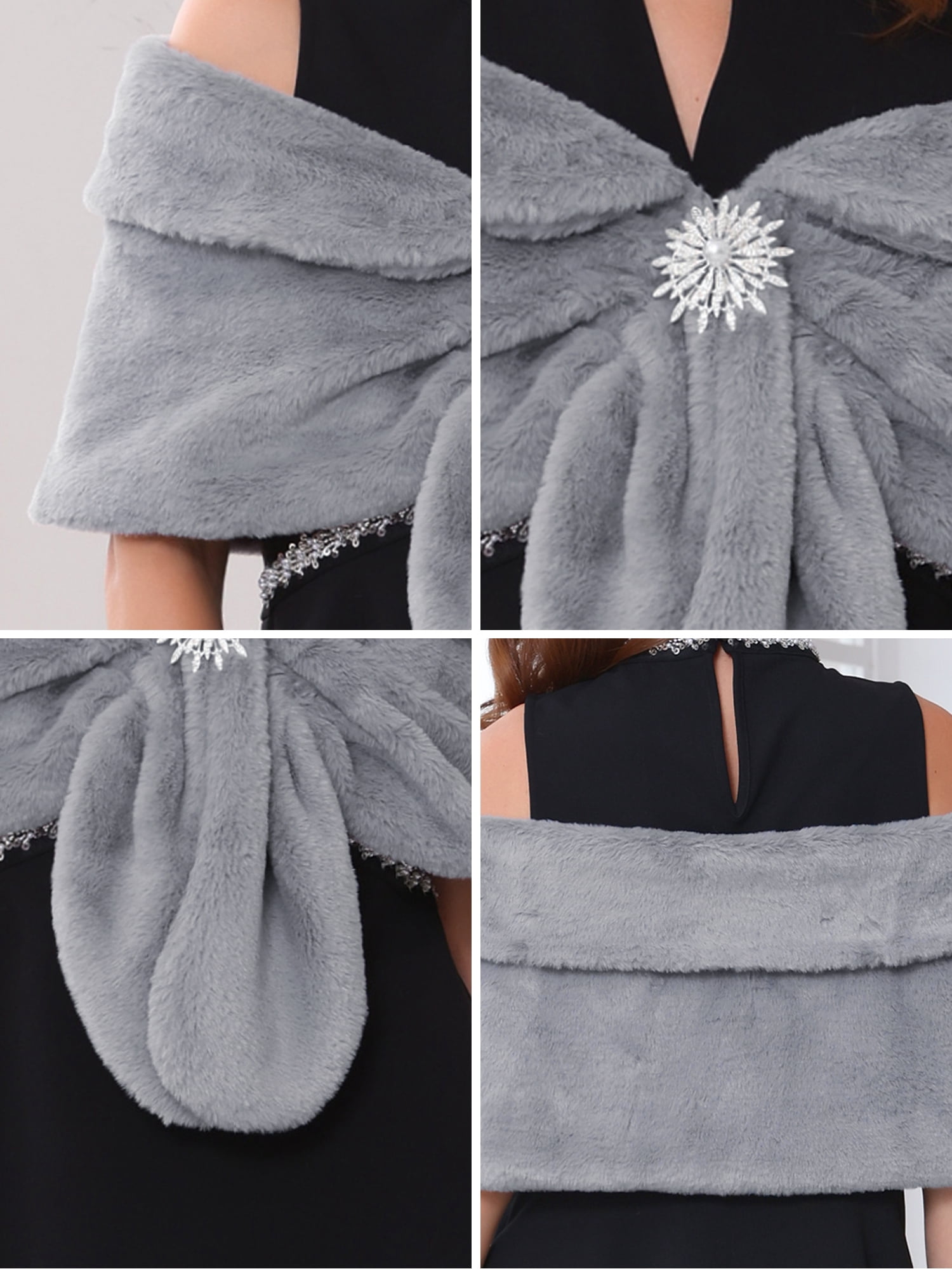 DARING DIVA Women's Elegant Faux Fur Shawl Wrap Cape XL Grey