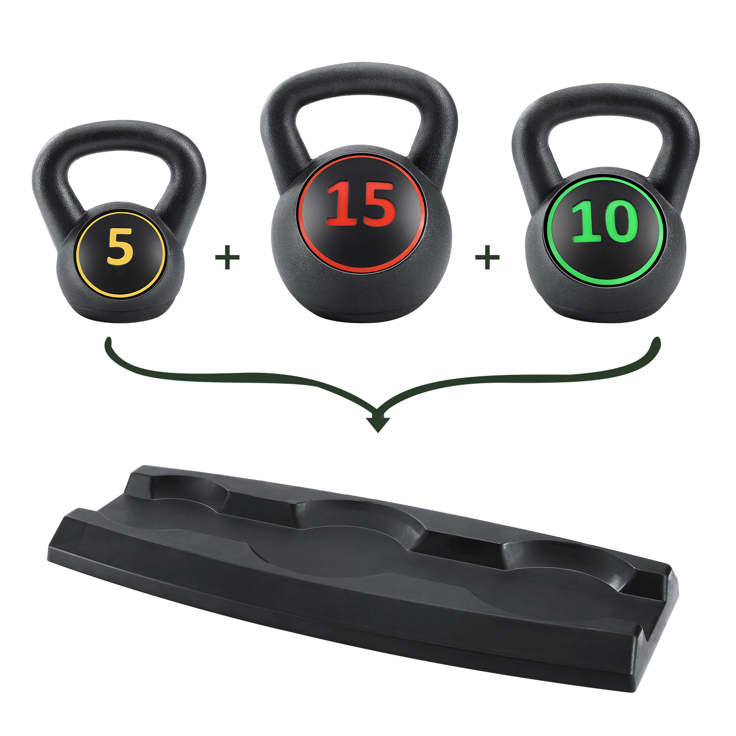 MaxKare Kettlebell Set 3-Piece Wide Handle HDPE Coated 5 Lb., 10 Lb., 15 Lb. Weights Kettlebells with Storage Exercise Fitness Rack - image 5 of 10