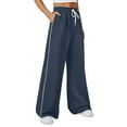 thumbnail image 4 of Delayuji Women's Stripe Patchwork Wide Leg Sweatpants Loose Sportswear Casual Sweatpants Workout Pants, 4 of 7