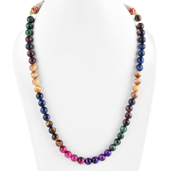 Sunburst Natural Tiger's Eye Gemstone 8 MM Round Smooth Multicolor Beads Adjustable Necklace Mala Jewelry