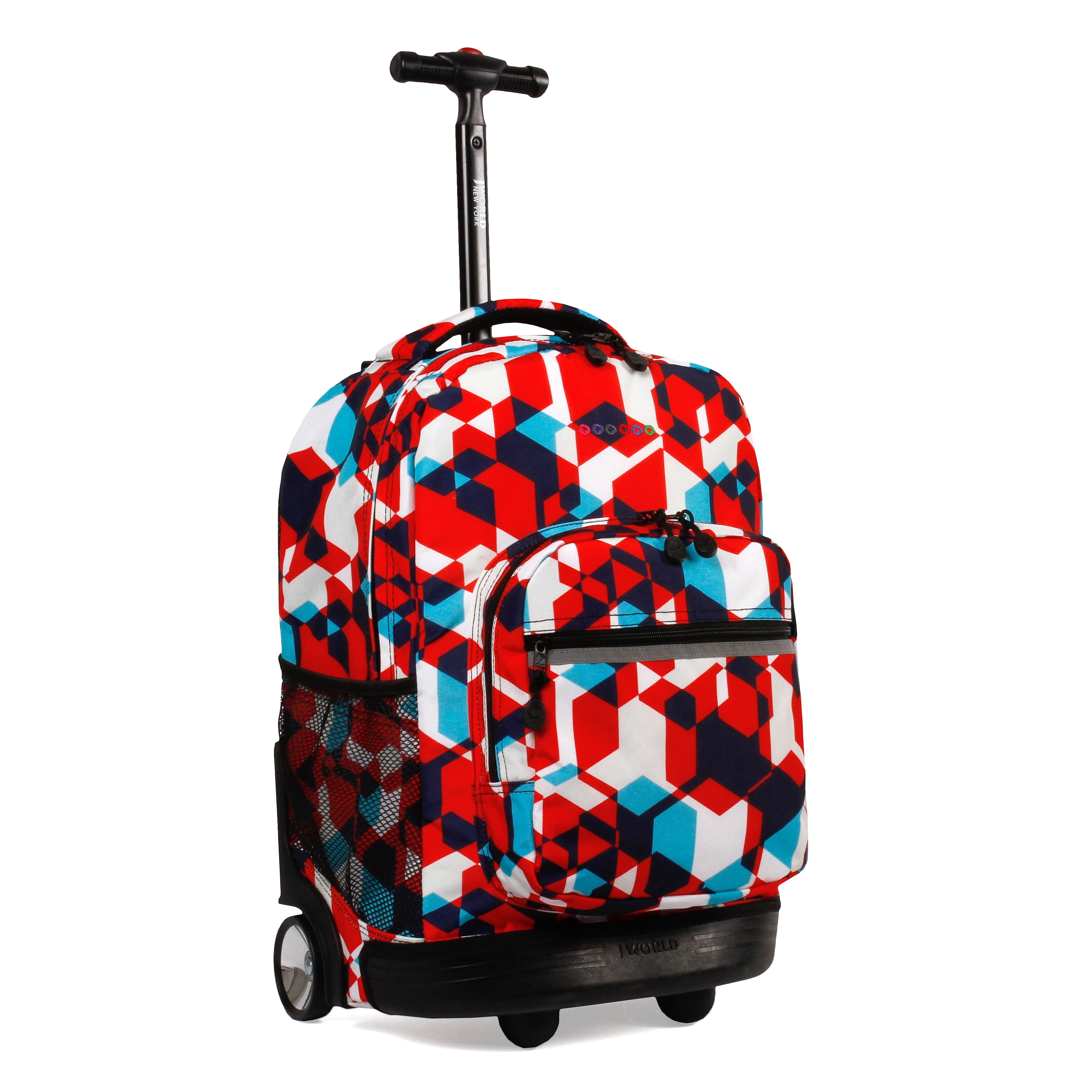 J World New York Sunrise Rolling Backpack Red Cubes Roller Bag with Wheels 18