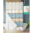 thumbnail image 2 of No Hook Shower Curtains with Snap in Liner, Geometric Blue Beige Fabric Shower Curtain, Farmhosue Vintage Shabby Wood Grain Double Layers & See-Through Top Window Bathroom Curtains 54''x78'', 2 of 6