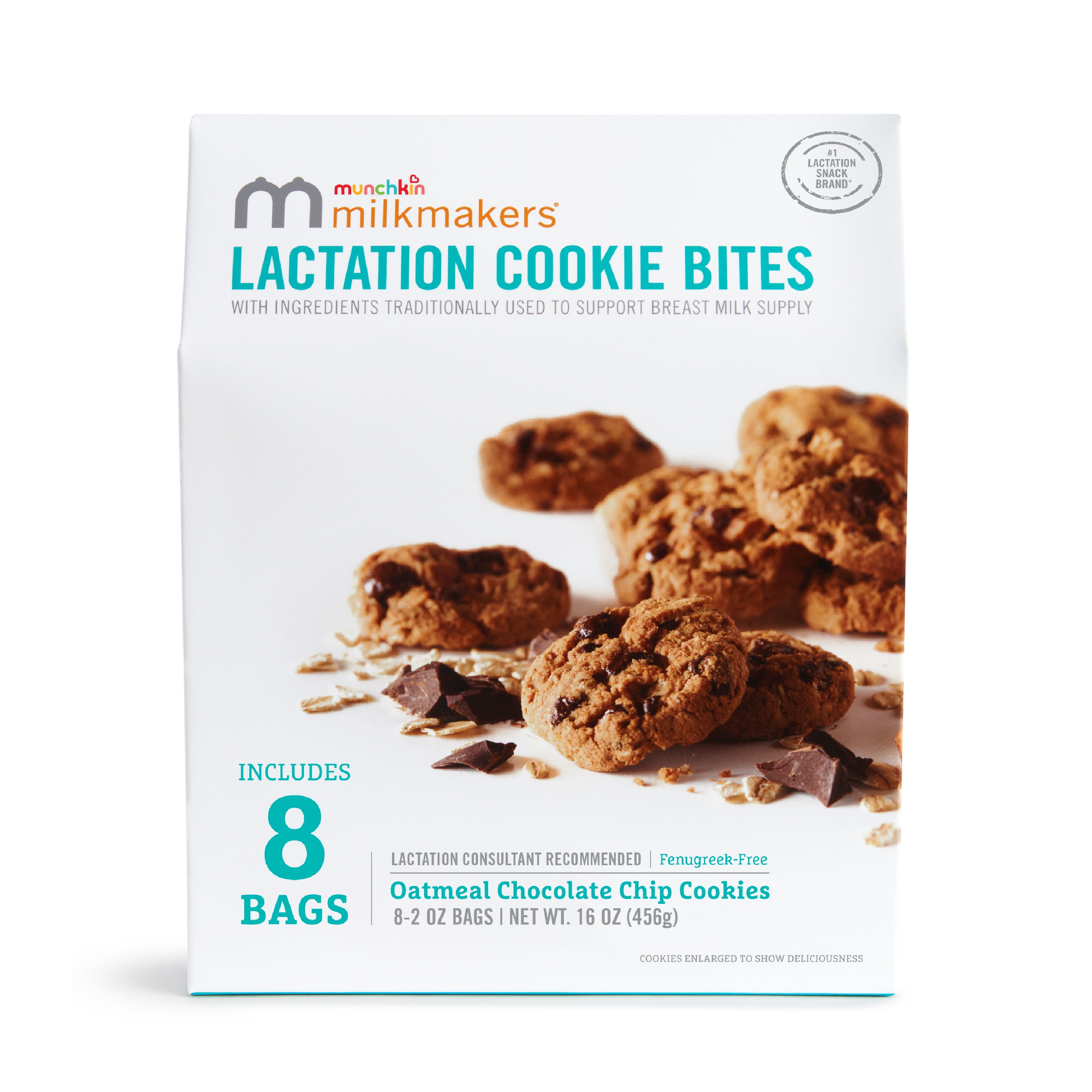 (3 pack) Munchkin Milkmakers Lactation Cookie Bites, Oatmeal Chocolate Chip, 8 Count