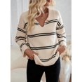 thumbnail image 6 of Women'S Casual Striped Long Sleeve V Neck Lightweights Pullover Sweater Loose Fit Drop Shoulder Tops  S, 6 of 8