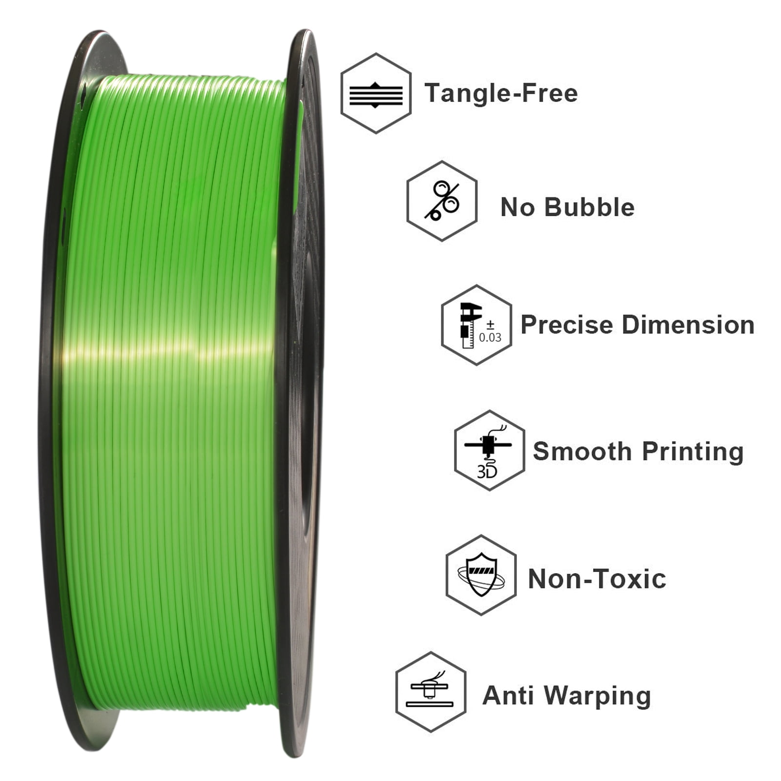 Geeetech 5pcs Silk Green 3D Printer PLA Filament 5KG（11ibs） Toughness Enhanced Filament with 1.75mm Dimensional Accuracy +/-0.03mm, 1080 Feet per Roll, Vacuum Packaging