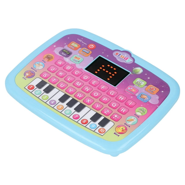 Kids Learning Tablet, Kids Talking Tablet ABS Battery Powered Interactive Question Early Education Piano Keyboard For Travel Blue