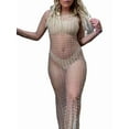 thumbnail image 1 of Robe de Plage en Maille Transparente avec Perles et Strass pour Femmes, Maillot de Bain Bikini, Couleur Chair, 1 of 9