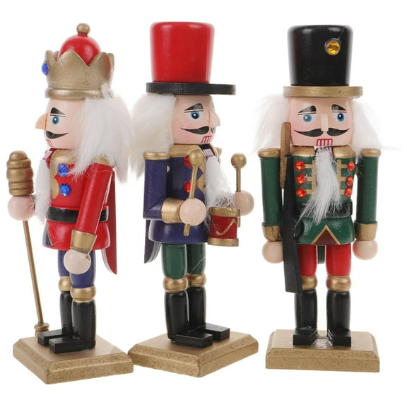 NUOLUX 3Pcs Set Nutcracker Soldiers Wooden Decorative Figure for Christmas Desktop